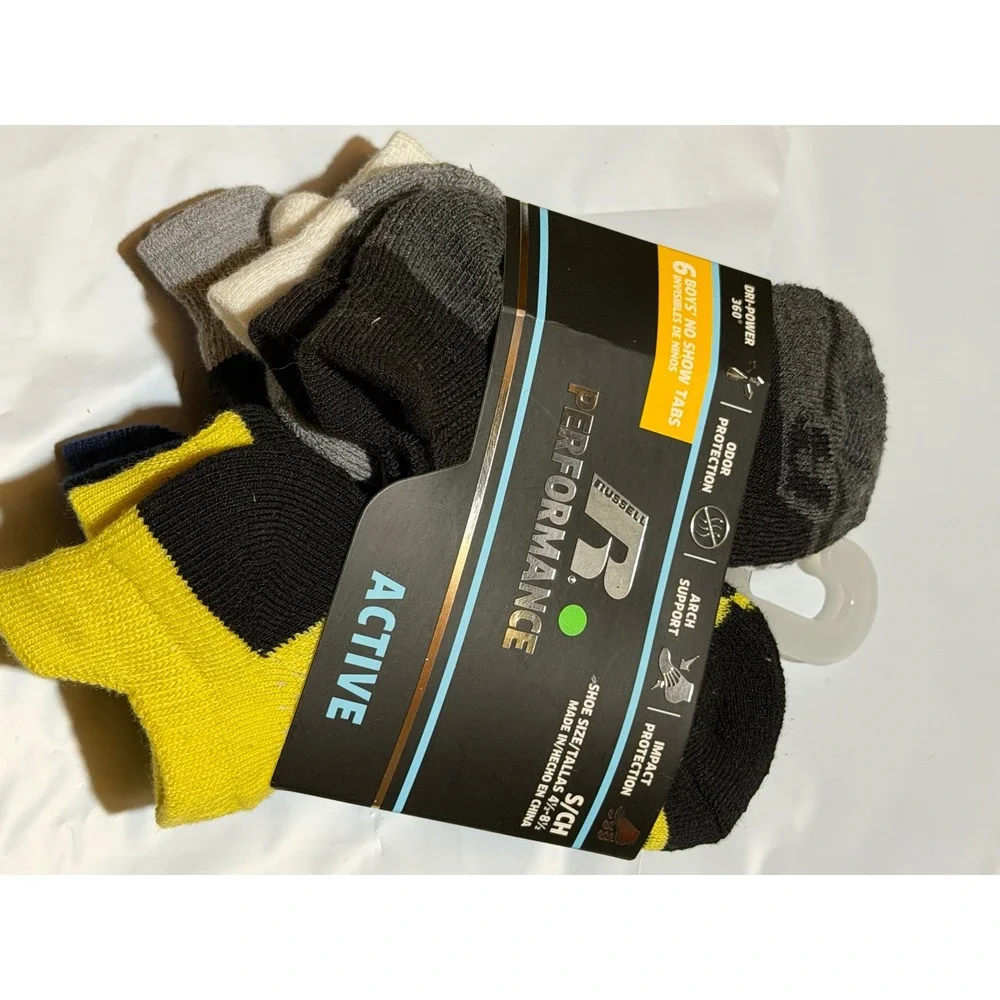 Russell Performance No Show Socks Multicolor Active‎ Arch Support S 4.5-8.5 Boy